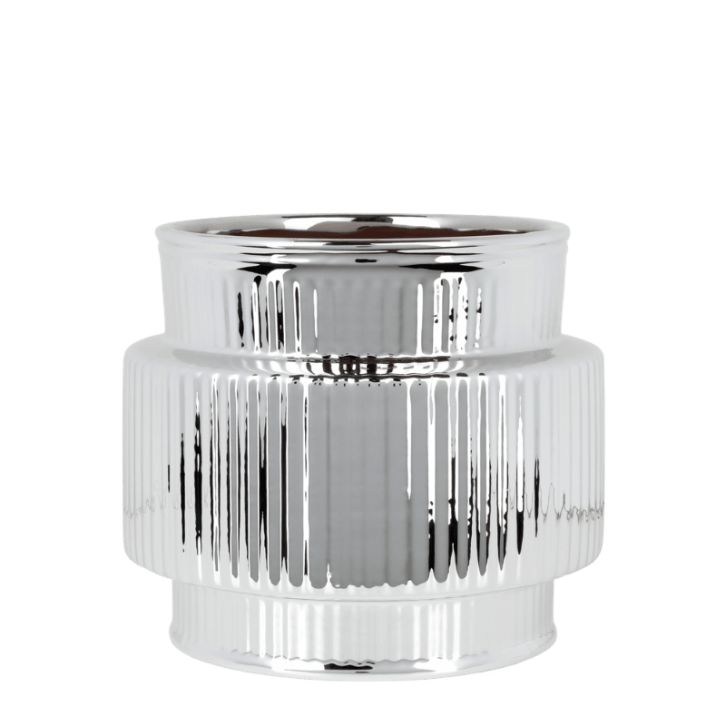 Cache-pot céramique nervuré métallisé - argenté - 9 cm