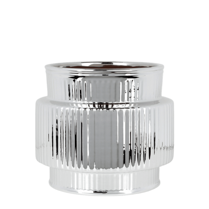 Cache-pot céramique nervuré métallisé - argenté - 9 cm