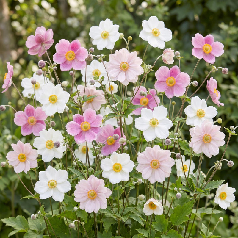 Anémones du Japon en mélange 3 coloris (Anemone) - rose blanc et rose foncé - Pot 11 cm - Hauteur 15-25 cm
