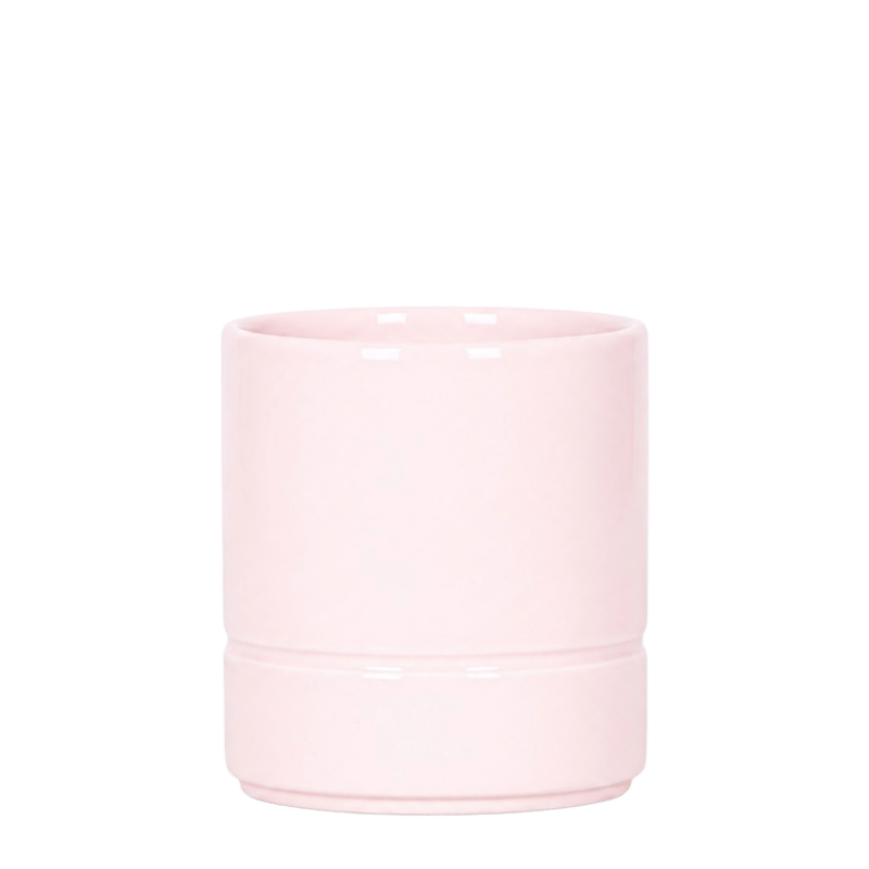 Cache-pot céramique cylindrique pastel - liseré en relief - rose