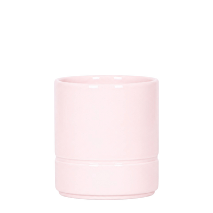 Cache-pot céramique cylindrique pastel - liseré en relief - rose
