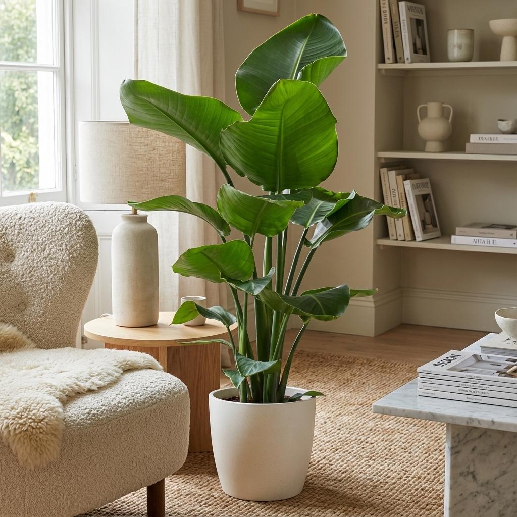 Strelitzia Nicolai avec pot Potter blanc - 80cm - Ø21