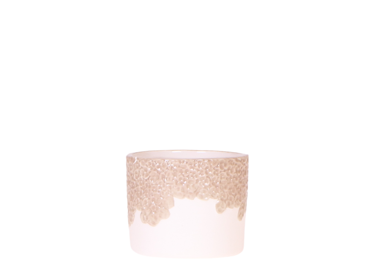 Cache-pot céramique en relief floral - courbes douces et coloris tendres - sable