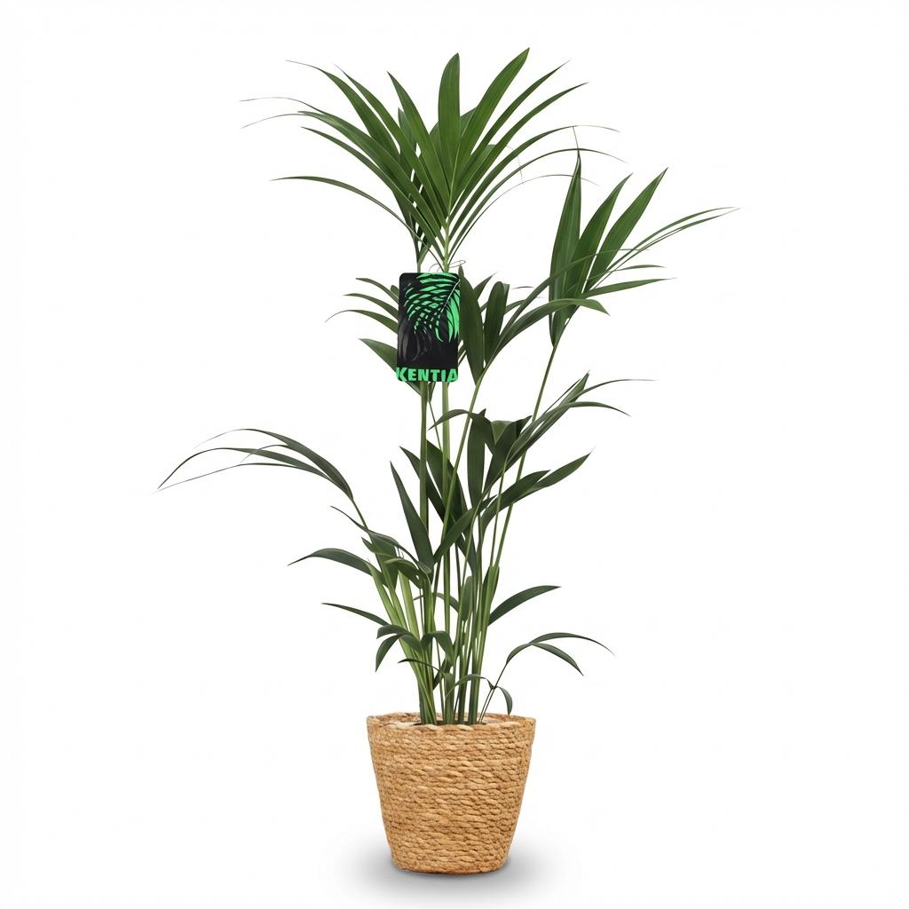 Plante d'intérieur - Howea Forsteriana - Palmier Kentia - Peu d'entretien - Vert - 1 Plante - avec Panier - Pot 21cm - Hauteur 120-130cm
