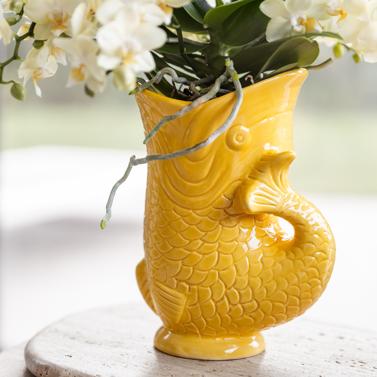 Cache-pot céramique forme poisson - touche ludique et marine - jaune