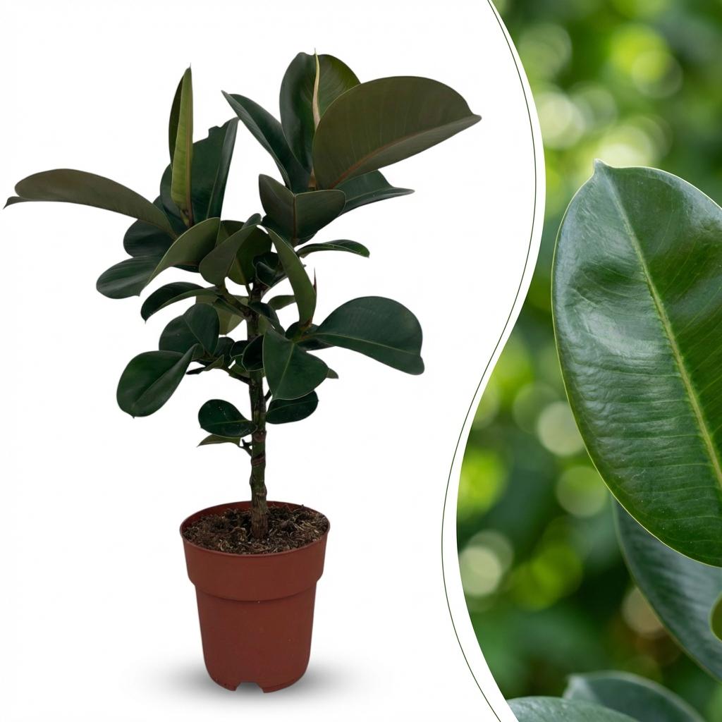 Plante d'intérieur - Caoutchouc - Ficus Elastica Cloe - Vert - Peu d'entretien - 1 Plante - Pot 19cm - Hauteur 65cm