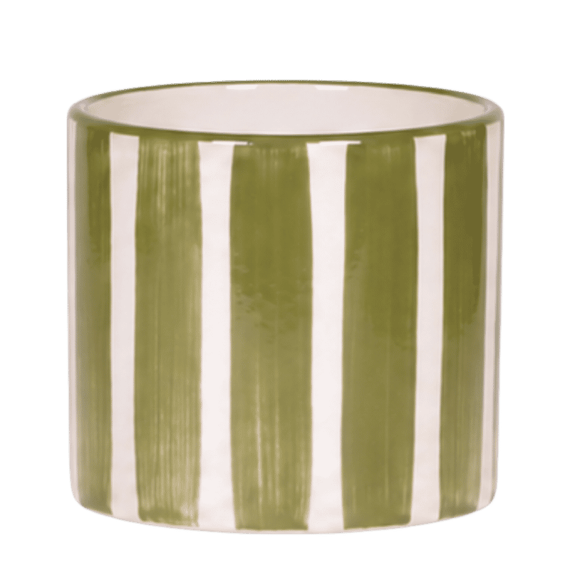 Cache-pot céramique rayé à la main vert, 12 cm