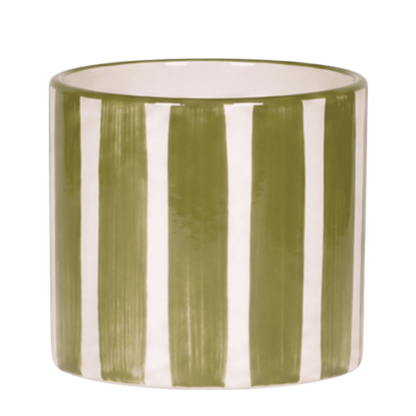 Cache-pot céramique rayé à la main vert, 12 cm