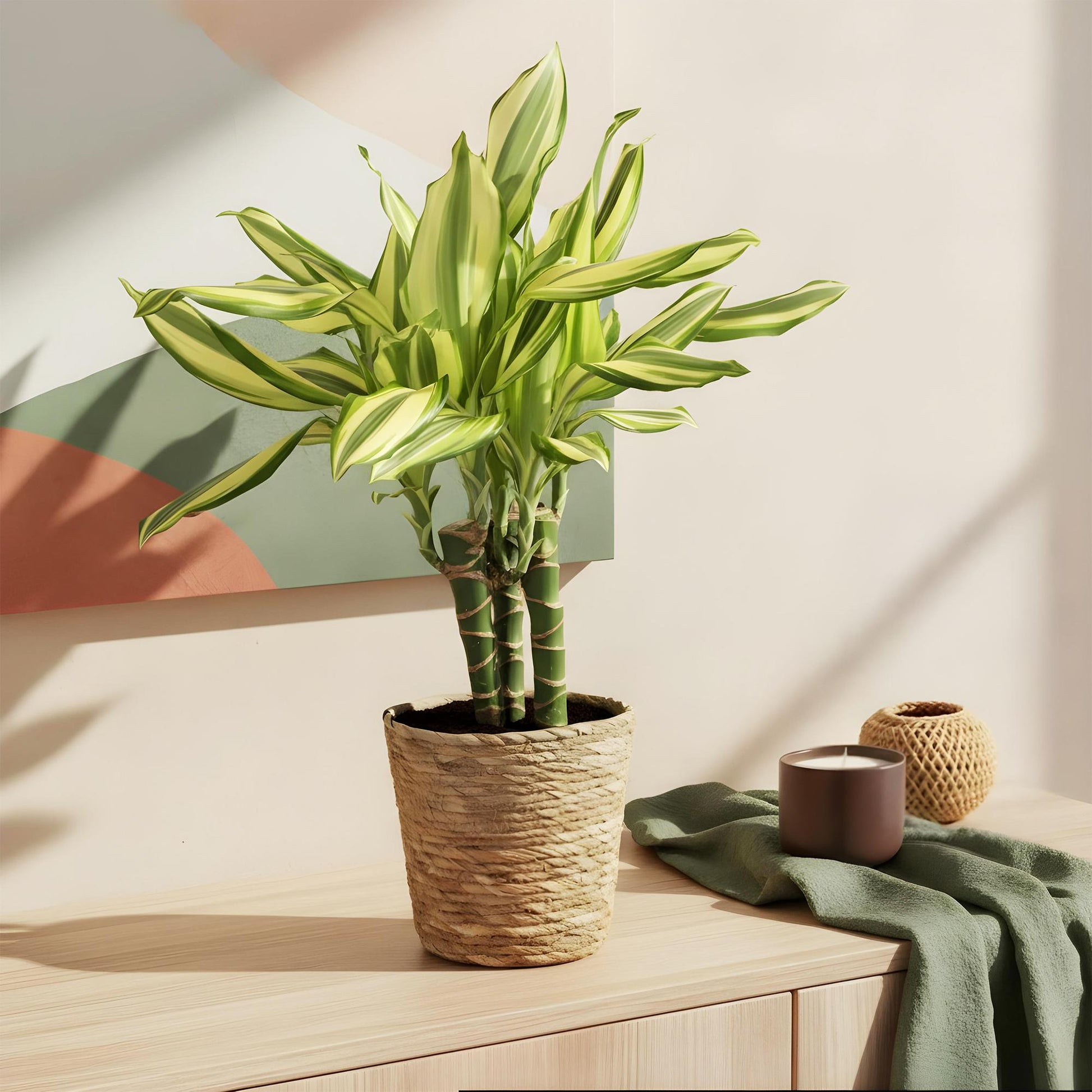 Plantes d'intérieur - Dracaena fragrans Diamond Dream - Dragonnier - Peu d'entretien - Panaché - 1 Plante - Pot 17cm - Hauteur 50-55cm