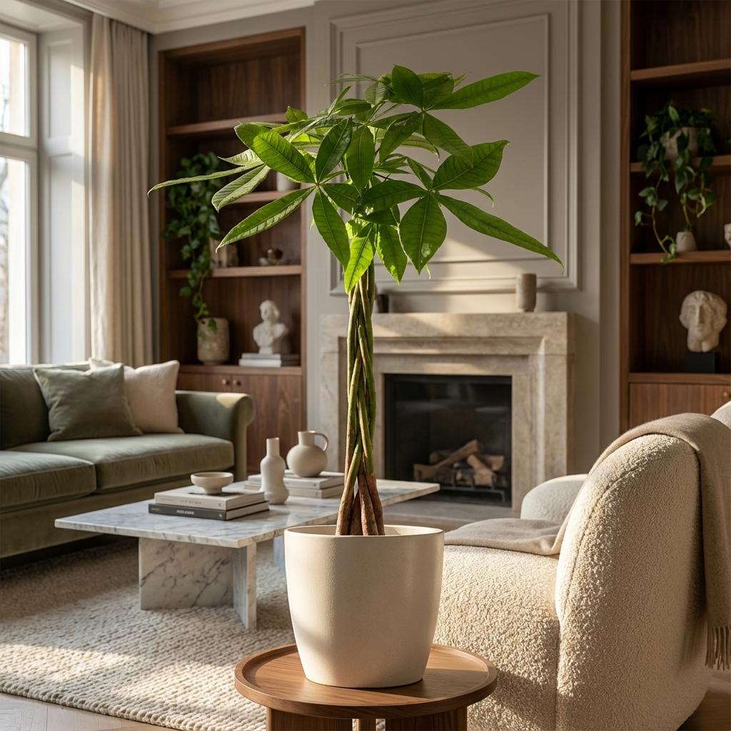 Pachira Aquatica avec Potter blanc - 80cm - Ø21