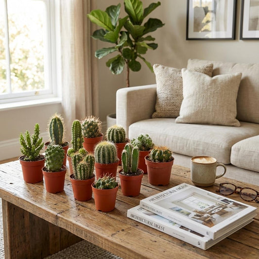 Mini set de cactus en situation dans un intérieur
