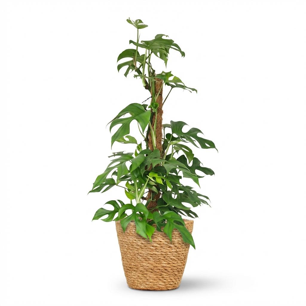 Plante d'intérieur - Mini Monstera - Monstera Minima sur Tuteur Mousse - Vert - Entretien facile - 1 Plante - avec Panier - Pot 19cm - Hauteur 90cm