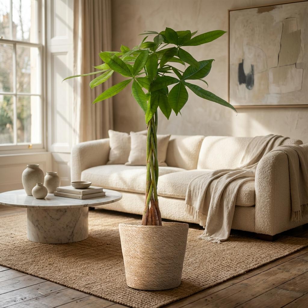 Pachira Aquatica avec le panier Zeegras naturel  - 80cm - Ø21