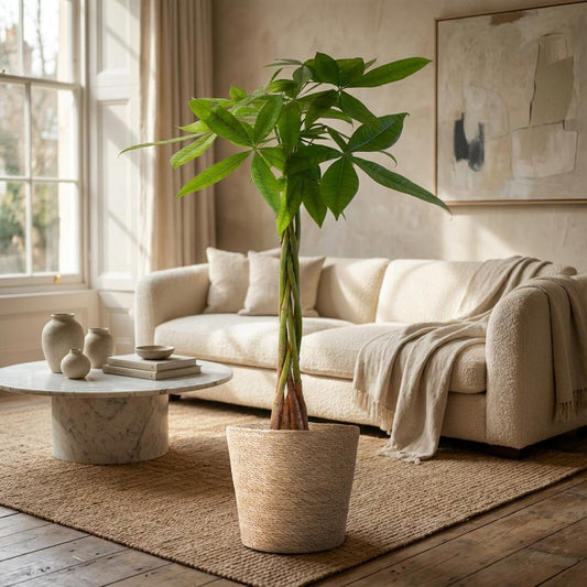 Pachira Aquatica avec le panier Zeegras naturel  - 80cm - Ø21