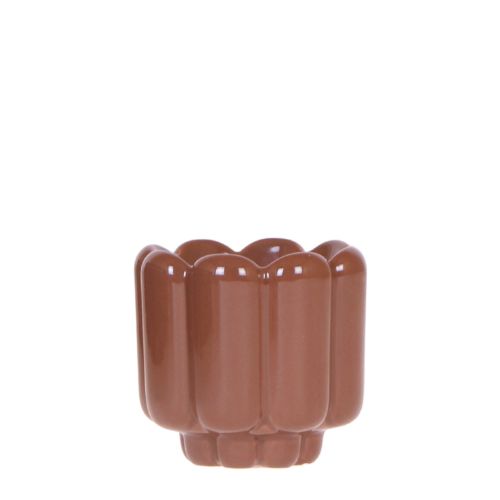 Cache-pot céramique brillant - allure rétro chic - brun
