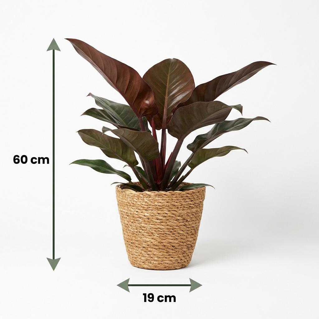 Plante d'intérieur - Philodendron - Philodendron Imperial Red - Rouge - Entretien facile - 1 Plante - avec Panier - Pot 19cm - Hauteur 60cm