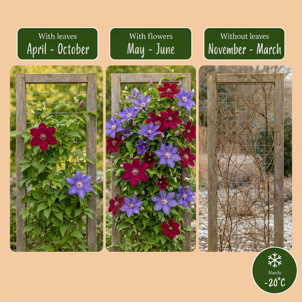 Clématite Duo Bleu & Rouge (Clematis) - grimpantes à grandes fleurs