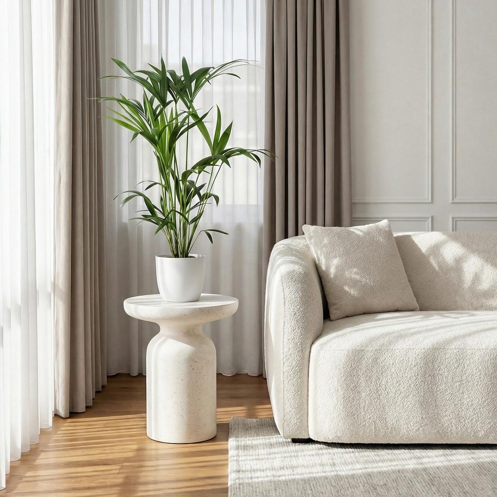 Plante d'intérieur - Howea Forsteriana - Palmier Kentia - Peu d'entretien - Vert - 1 Plante - avec Potter Blanc - Pot 19cm - Hauteur 80-85cm