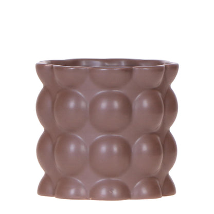 Cache-pot céramique mat texture bulles - douceur cosy - brun