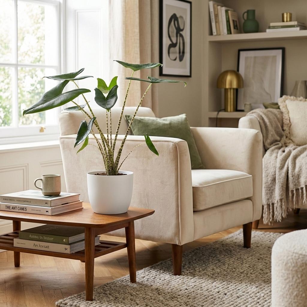 Plante d'intérieur - Oreille d'éléphant - Alocasia Zebrina - Vert - Entretien facile - 1 Plante - Pot 21 cm - Hauteur 70-75 cm
