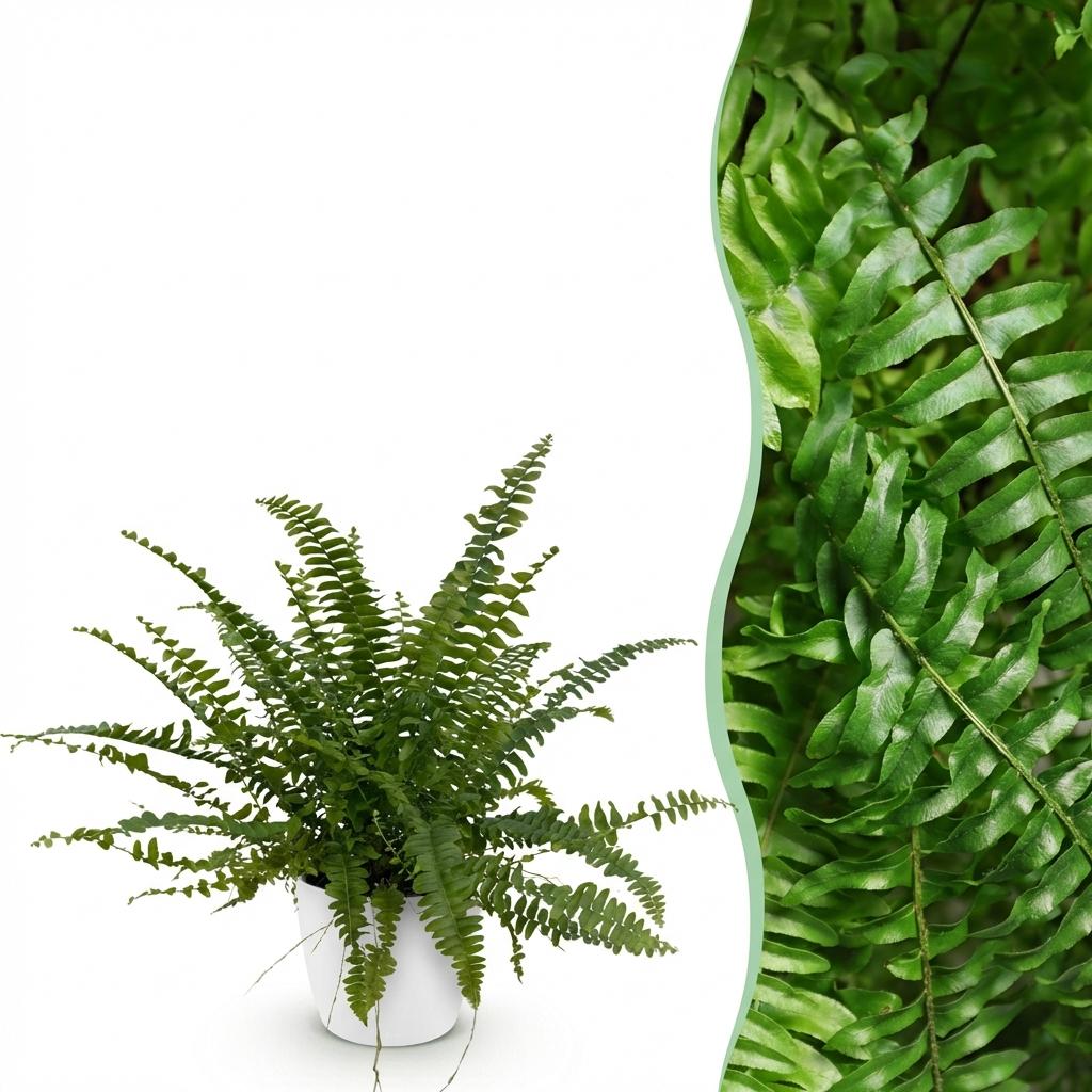 Plante d'intérieur - Nephrolepsis exaltata Green Lady - Fougère - Plante amicale pour les animaux - Verte - 1 Plante - avec Potter Blanc - Pot 12cm - Hauteur 25cm