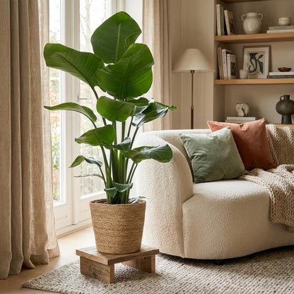Strelitzia Nicolai avec panier Zeegras naturel - 80cm - Ø21