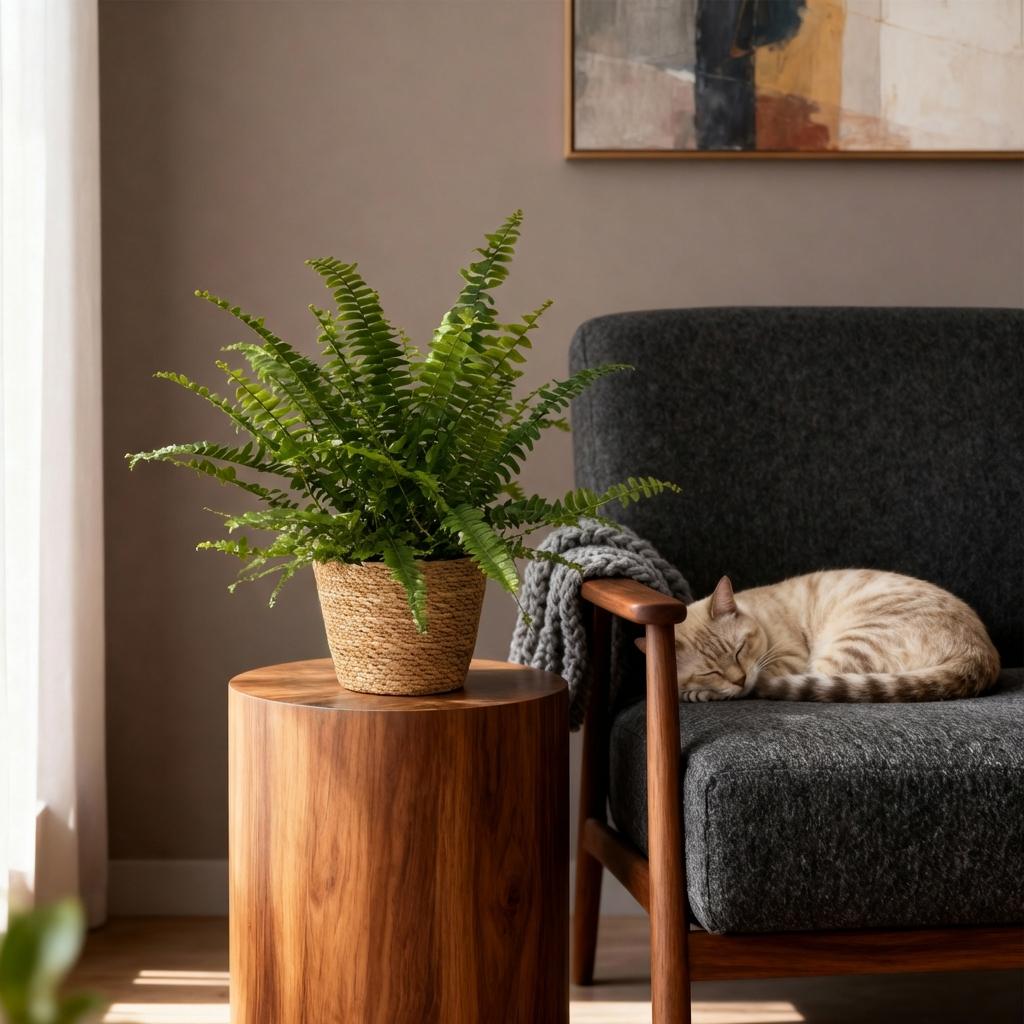 Plante d'intérieur - Nephrolepsis exaltata Green Lady - Fougère - Plante amicale pour les animaux - Verte - 1 Plante - avec Panier - Pot 12cm - Hauteur 25cm