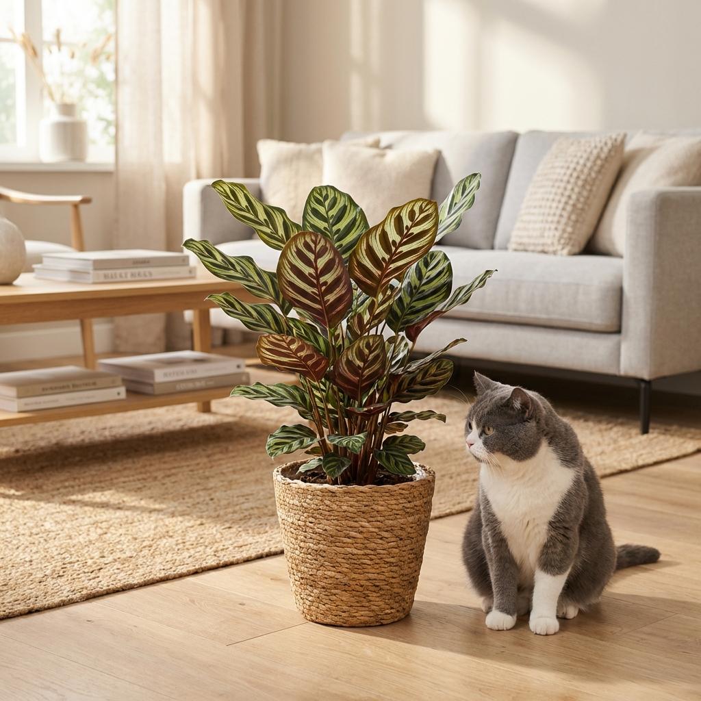 Plante d'intérieur - Plante Paon - Calathea Makoyana - Vert - Entretien facile - 1 Plante - avec Panier - Pot 19cm - Hauteur 70cm