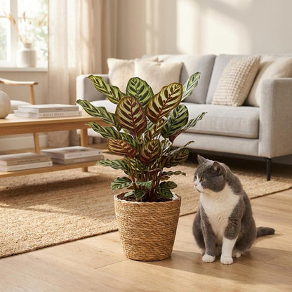 Plante d'intérieur - Plante Paon - Calathea Makoyana - Vert - Entretien facile - 1 Plante - avec Panier - Pot 19cm - Hauteur 70cm