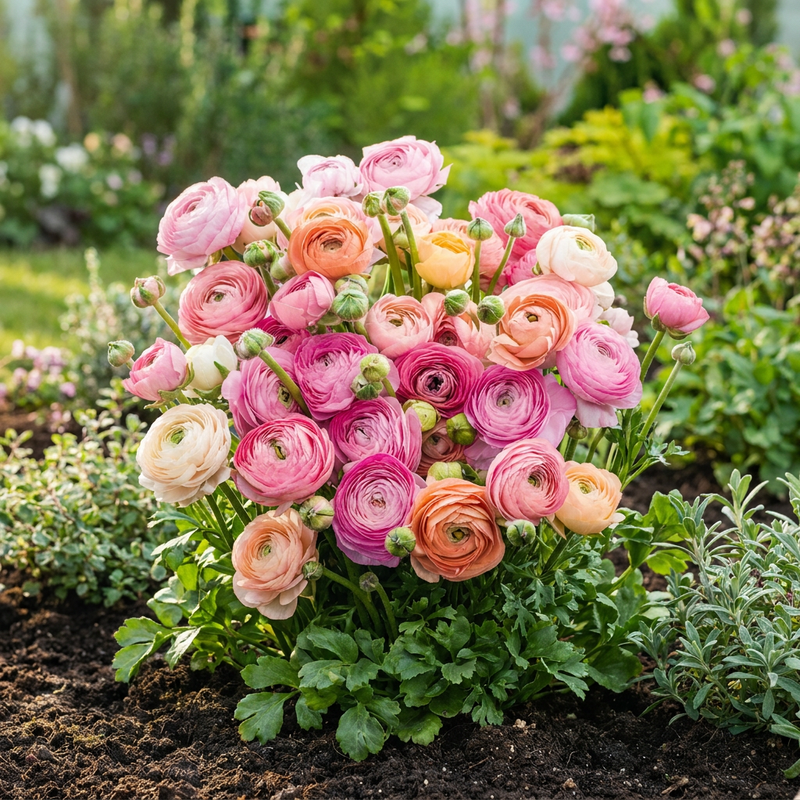 Renoncule des fleuristes en mélange pastel (Ranunculus asiaticus) - floraison printemps-été - calibre 5/6