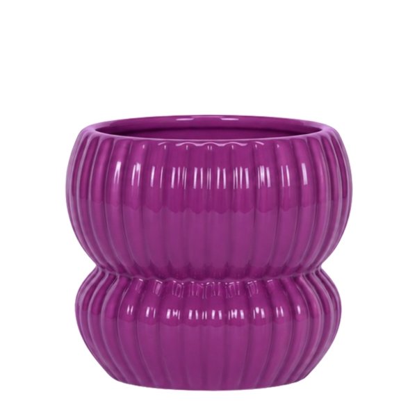 Cache-pot céramique nervuré arrondi - esprit romantique