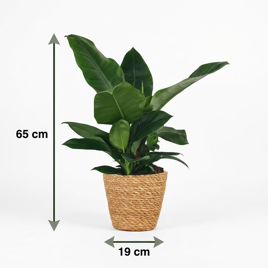 Plante d'intérieur - Philodendron - Philodendron Imperial Green - Vert - Entretien facile - 1 Plante - avec Panier - Pot 19cm - Hauteur 65cm