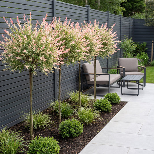 Saule crevette 'Flamingo' au jardin, Salix integra
