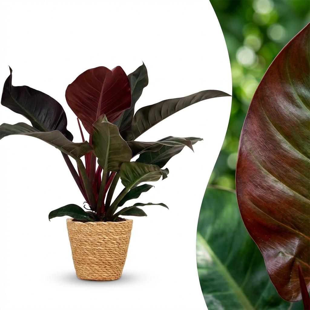 Plante d'intérieur - Philodendron - Philodendron Imperial Red - Rouge - Entretien facile - 1 Plante - avec Panier - Pot 19cm - Hauteur 60cm