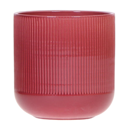Cache-pot céramique nervuré - relief graphique contemporain - rouge