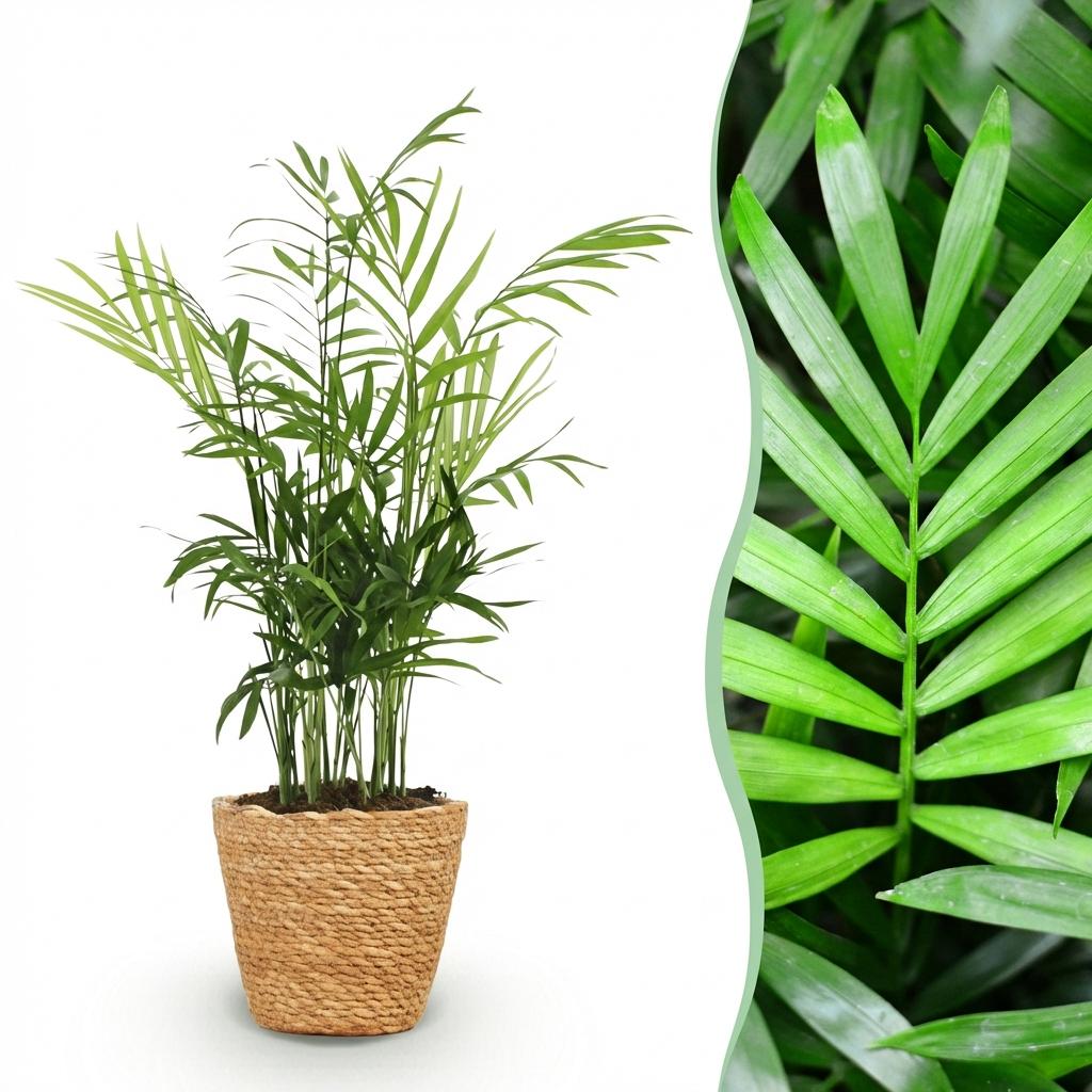 Chamaedorea elegans palmier d'intérieur en pot 12cm avec cache-pot blanc, hauteur 15cm, plante verte pet-friendly