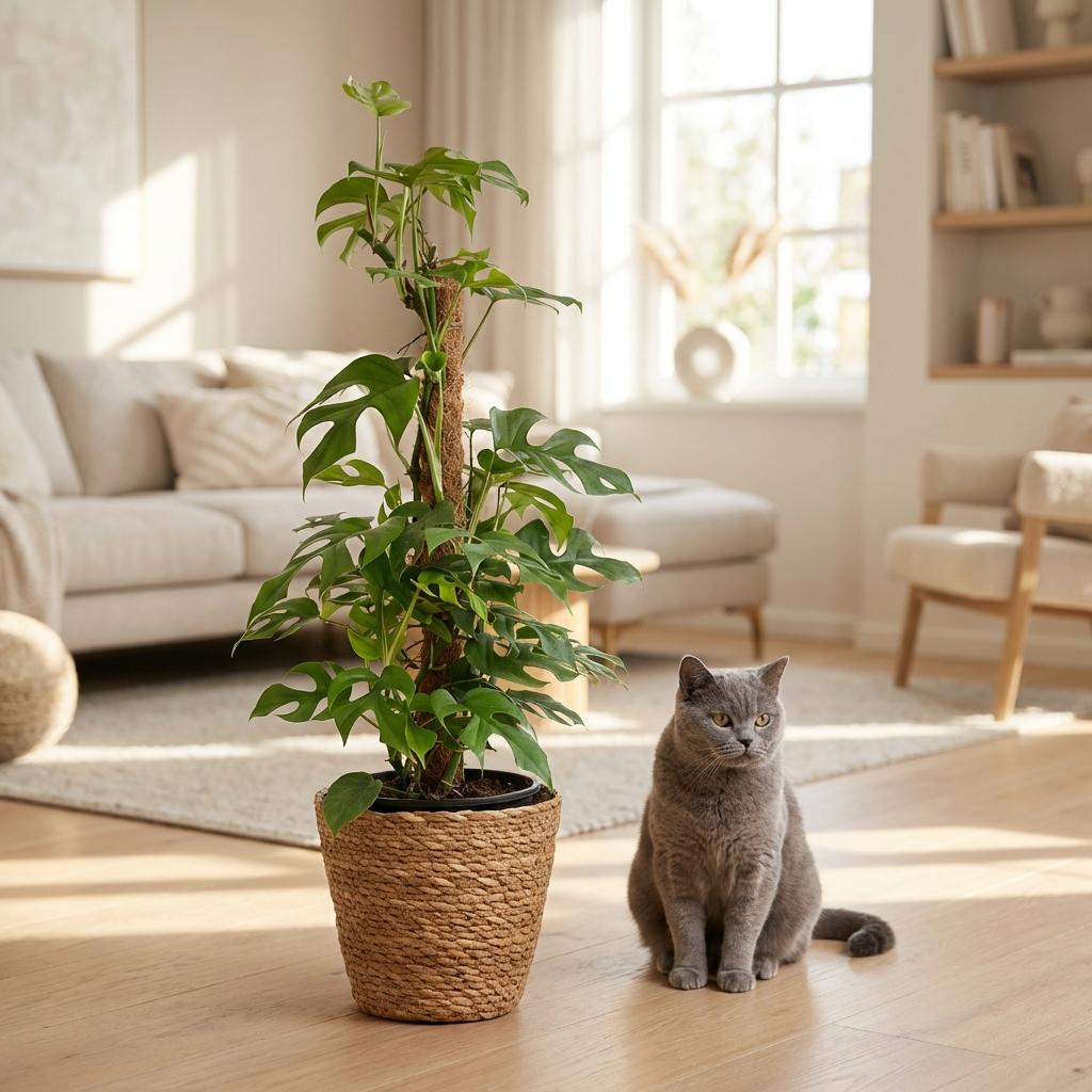 Plante d'intérieur - Mini Monstera - Monstera Minima sur Tuteur Mousse - Vert - Entretien facile - 1 Plante - avec Panier - Pot 19cm - Hauteur 90cm