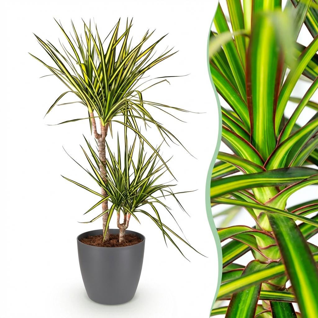 Dracaena Sunray plante d'intérieur en pot de 17 cm, hauteur 70-75 cm, feuilles vertes liserées jaune