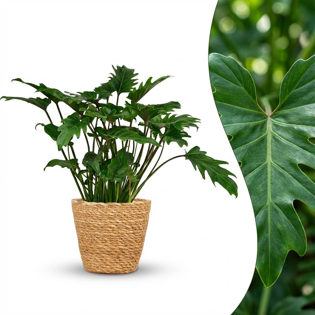 Plante d'intérieur - Philodendron - Philodendron Xanadu - Vert - Entretien facile - 1 Plante - avec Panier - Pot 19cm - Hauteur 60cm