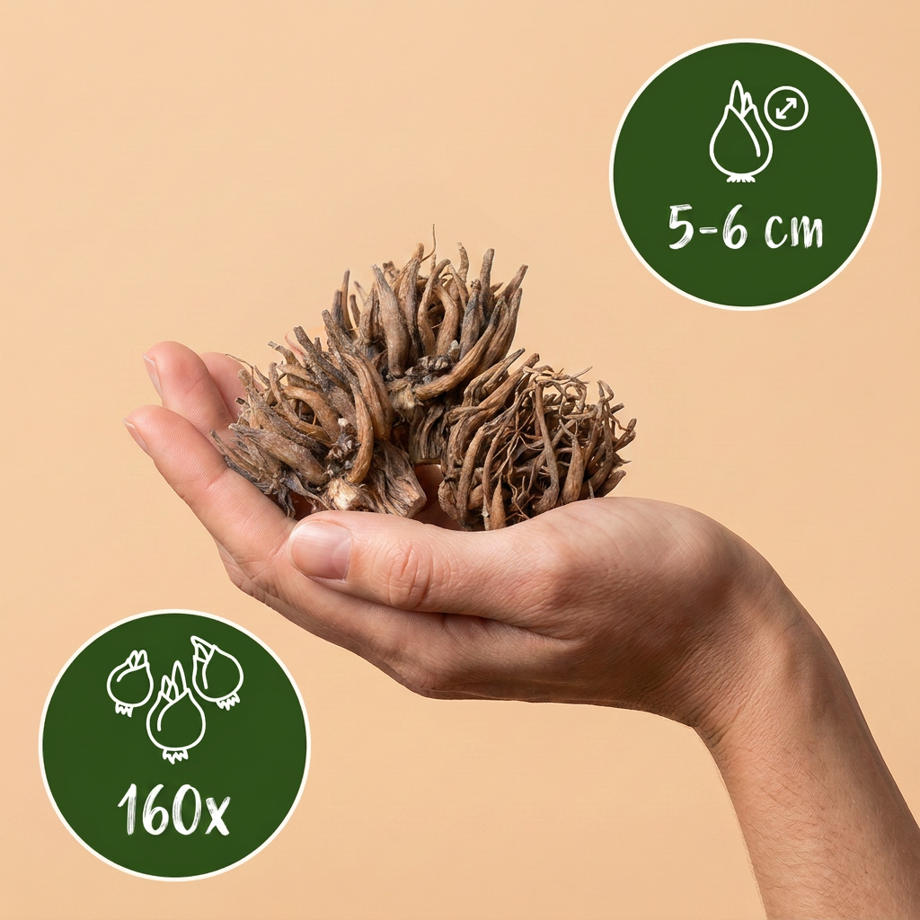 Renoncule des fleuristes en mélange, lot de 160 bulbes calibre 5/6, sur fond blanc.