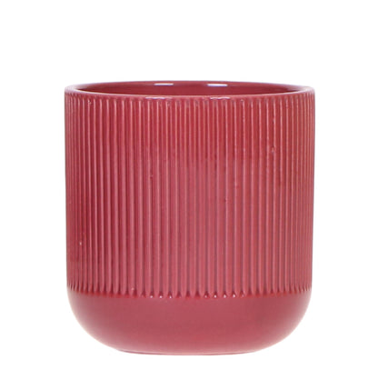 Cache-pot céramique nervuré - relief graphique contemporain - rouge