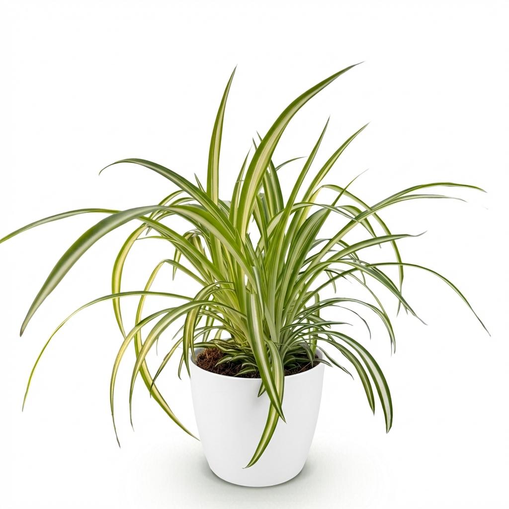 Plante d'intérieur - Chlorophytum comosum Variegatum - Plante Araignée Panachée - Plante Amie des Animaux - Verte - 1 Plante - avec Potter Blanc - Pot 12cm - Hauteur 20cm