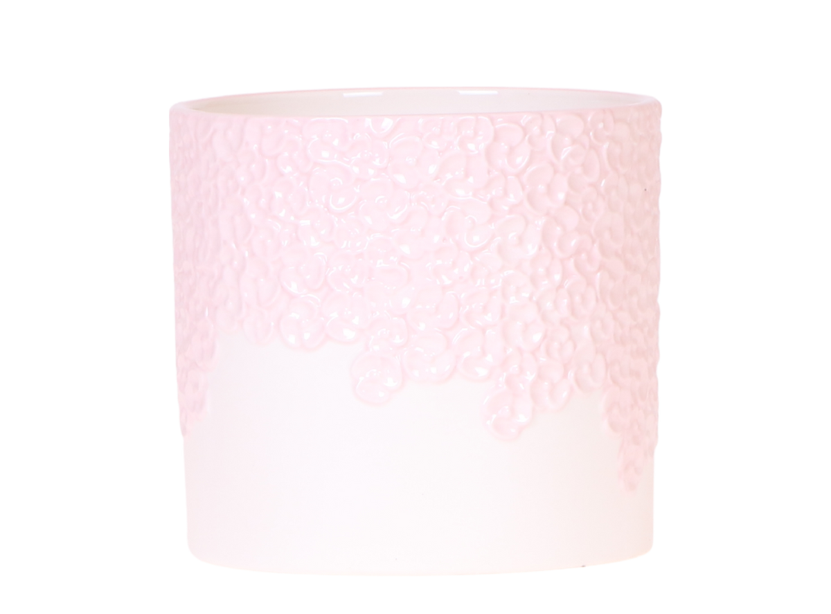 Cache-pot céramique en relief floral - courbes douces et coloris tendres - rose