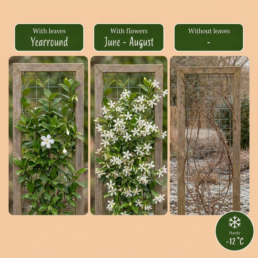 Jasmin étoilé (Trachelospermum jasminoides) - grimpante persistante parfumée