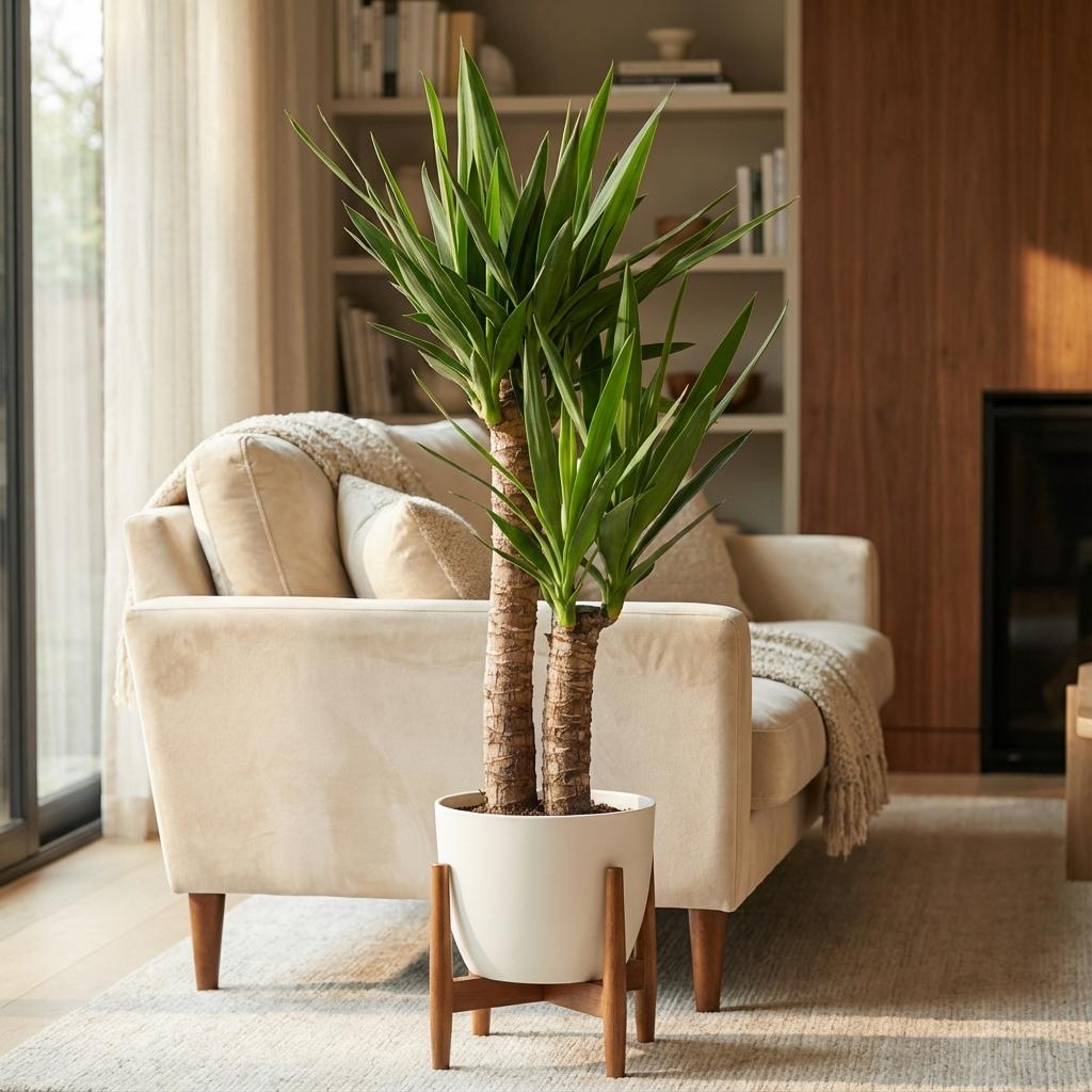 Yucca Elephantipes avec Potter blanc - 90cm - Ø21