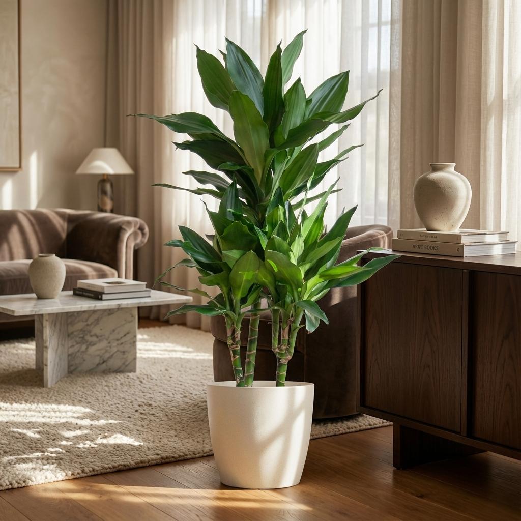 Dracaena  Janet Lindt avec Potter blanc - 95cm - Ø21