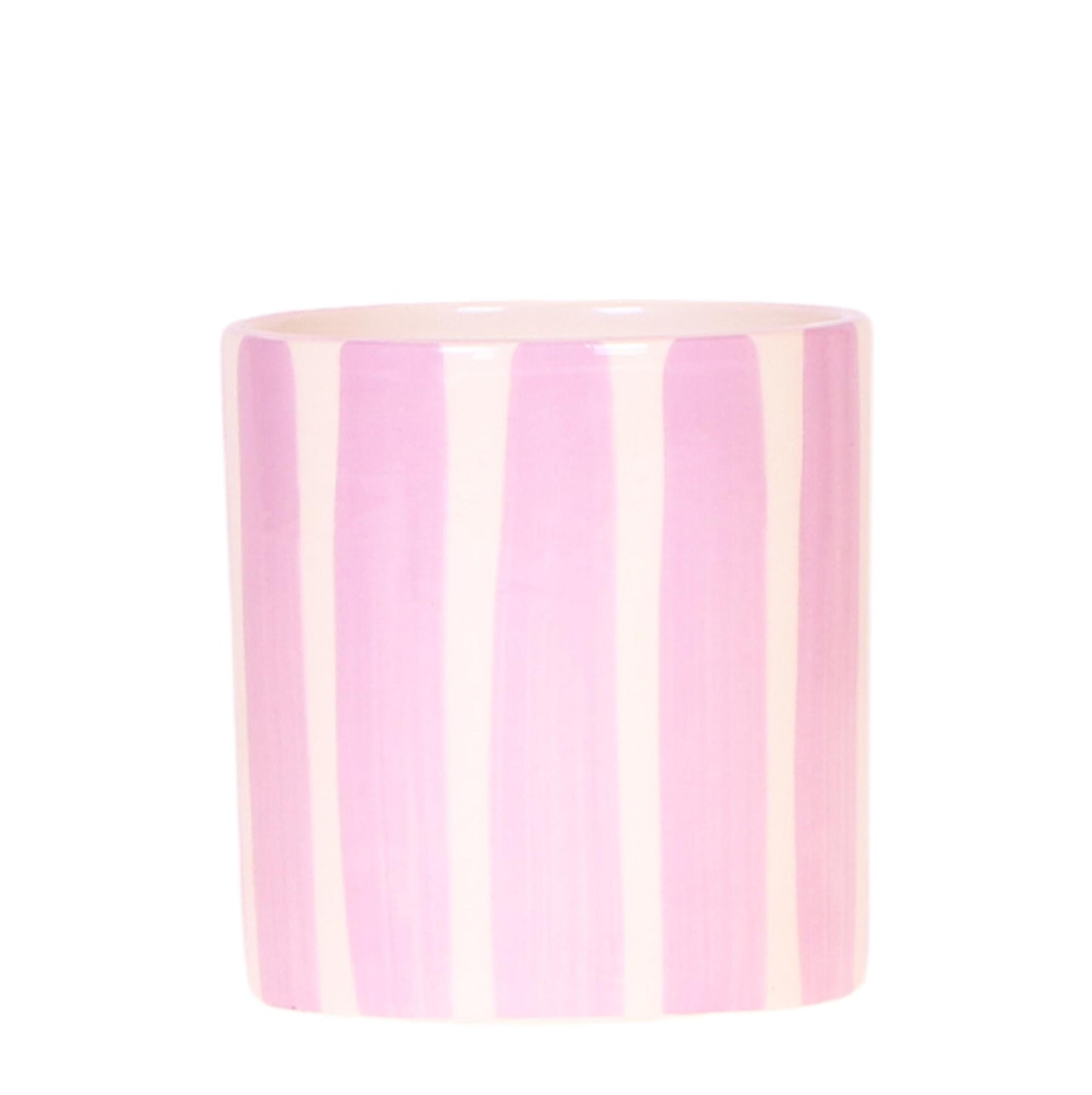 Cache-pot céramique rayé à la main - touche arty colorée - rose