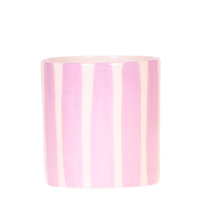 Cache-pot céramique rayé à la main - touche arty colorée - rose