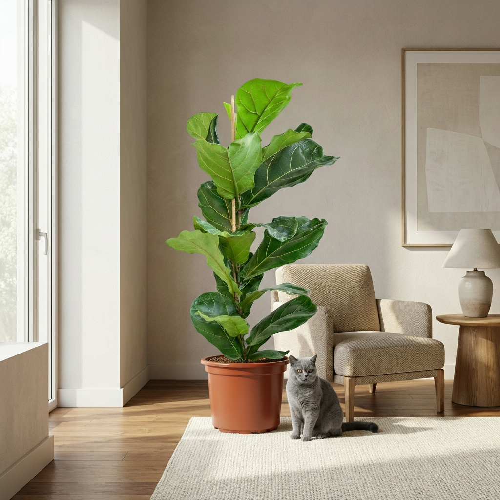 Ficus Lyrata avec pot Potter blanc - 80cm - Ø21