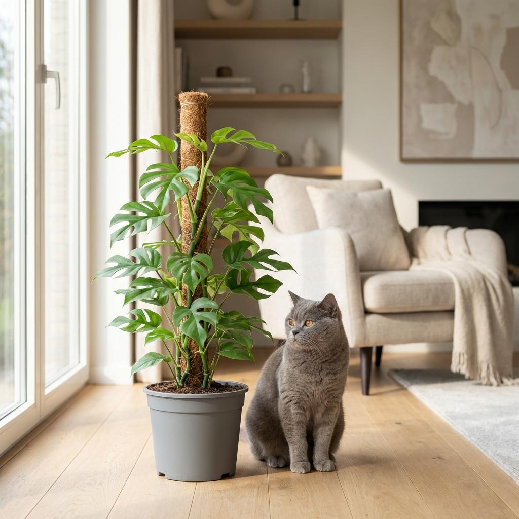 Plante d'intérieur - Mini Monstera - Monstera Minima sur tuteur - Vert - Peu d'entretien - 1 Plante - avec Pot Gris - Pot 19cm - Hauteur 90cm
